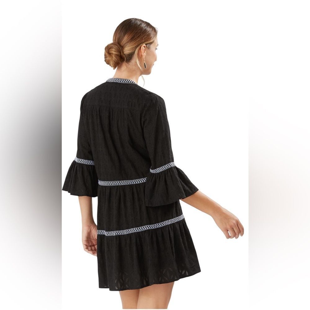 NWT TOMMY BAHAMA EMBROIDERED TIERED TASSEL BLACK DRESS WOMENS SIZE MEDIUM - Picture 2 of 10